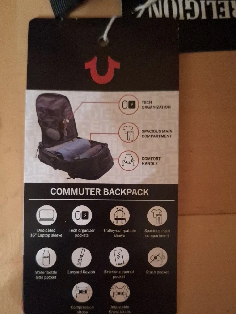 True Religion Black Backpack with Red Accents